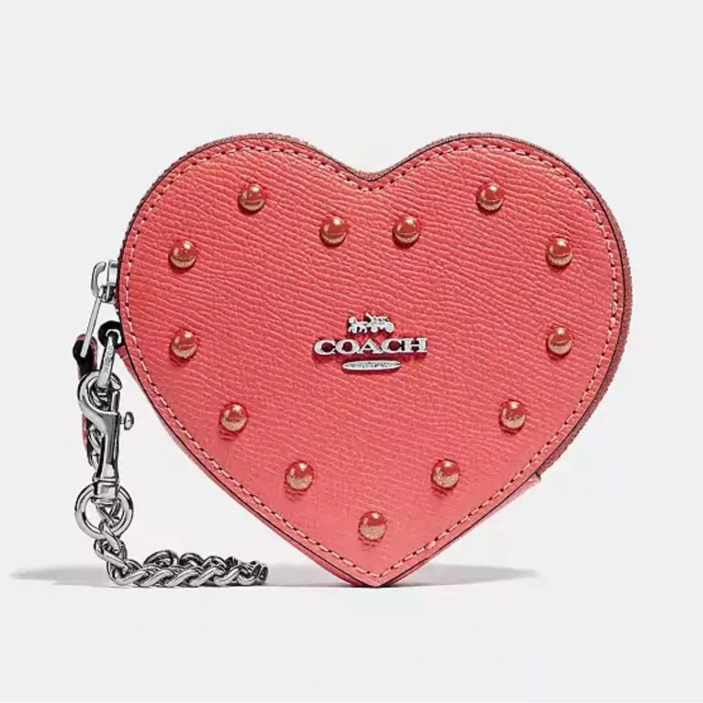 Coach Coral Heart Coin Purse with Metal Studs - Picture 1 of 8